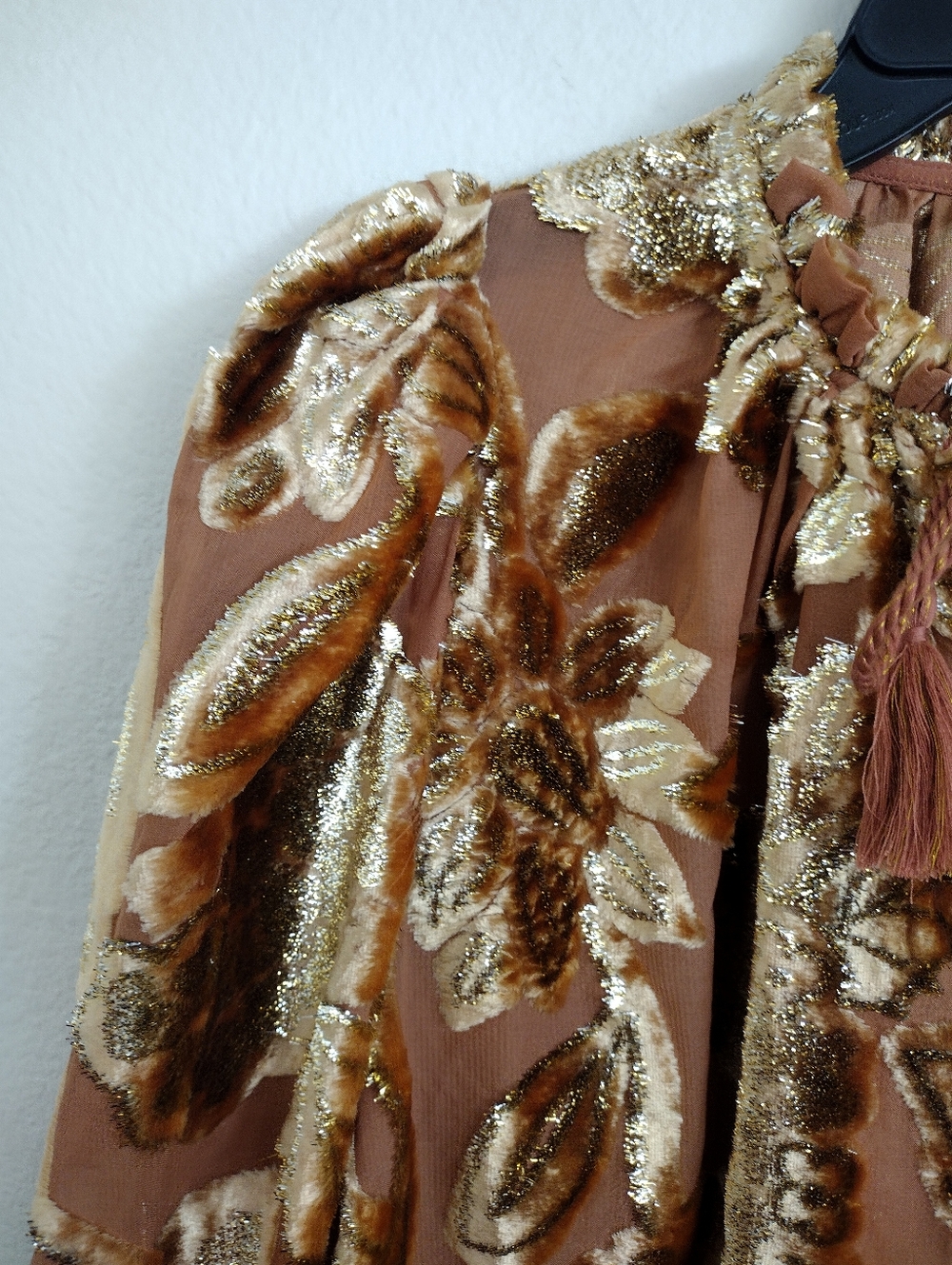 Ulla Johnson Camilla Velvet Devore Rose Gold Metallic Floral Burnout Top Size 4 - Picture 13 of 16